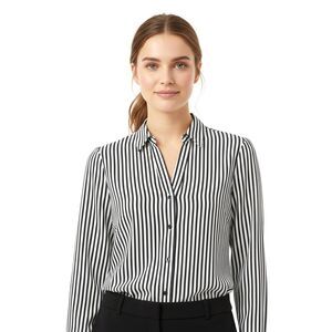 The Limited Black and White Striped Roll Tab Sleeve Blouse Size XS